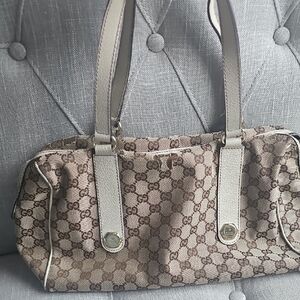 Gucci Beige and Brown Monogram Shoulder Bag